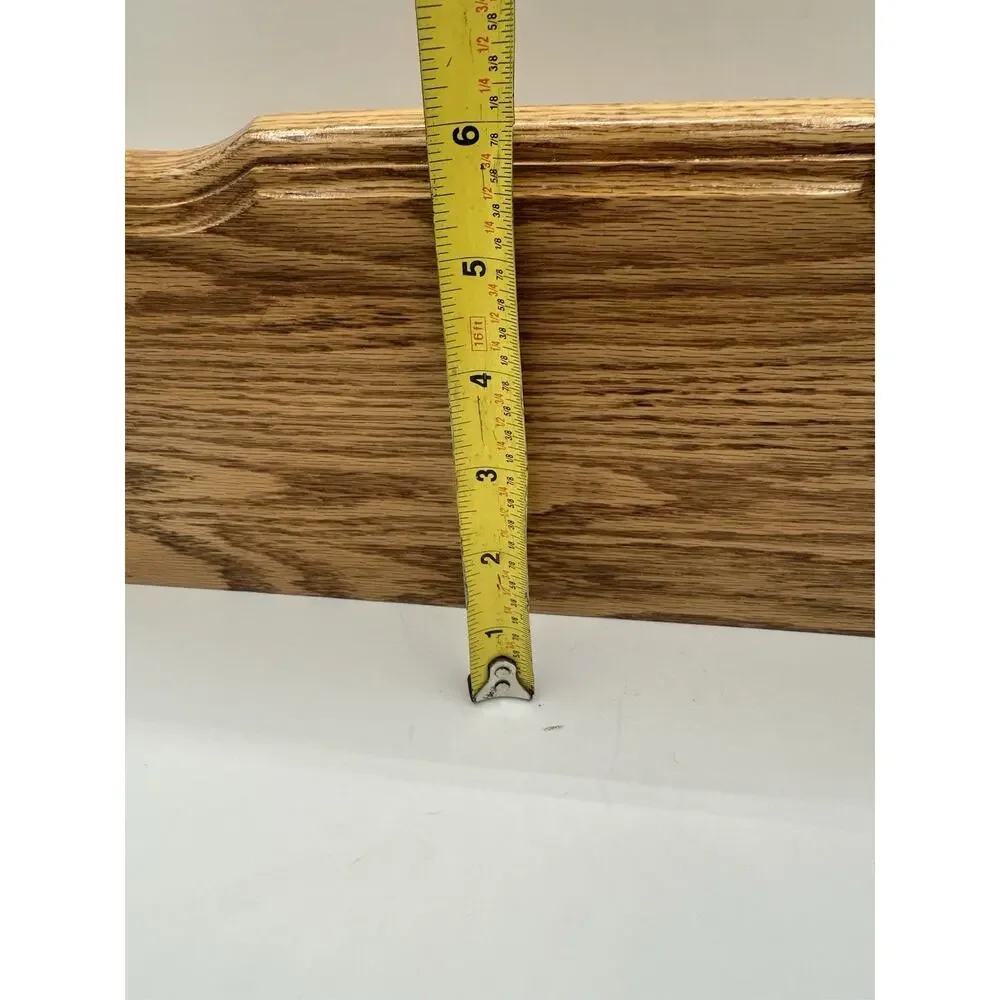 Vintage Oak Wooden Shelf: Scalloped Edge Wall Decor Etched Flower Design